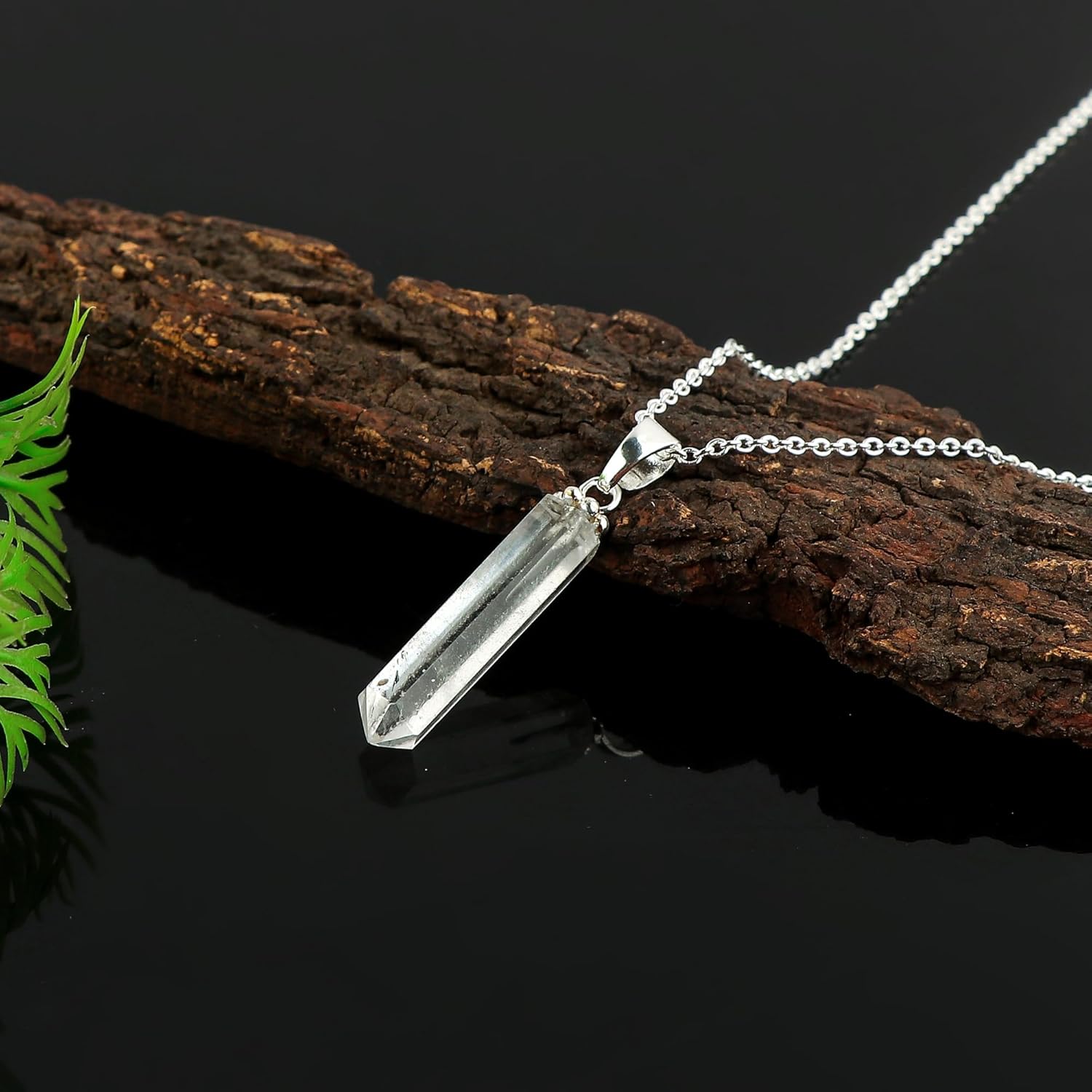 Pencil Pendant Necklace for Women |Natural Healing Crystal Hexagonal Point Reiki Chakra Pendant 15-25 Carat | 8–14 mm Stone | Silver Plated Chain 16+2 Inch Adjustable - Image 3