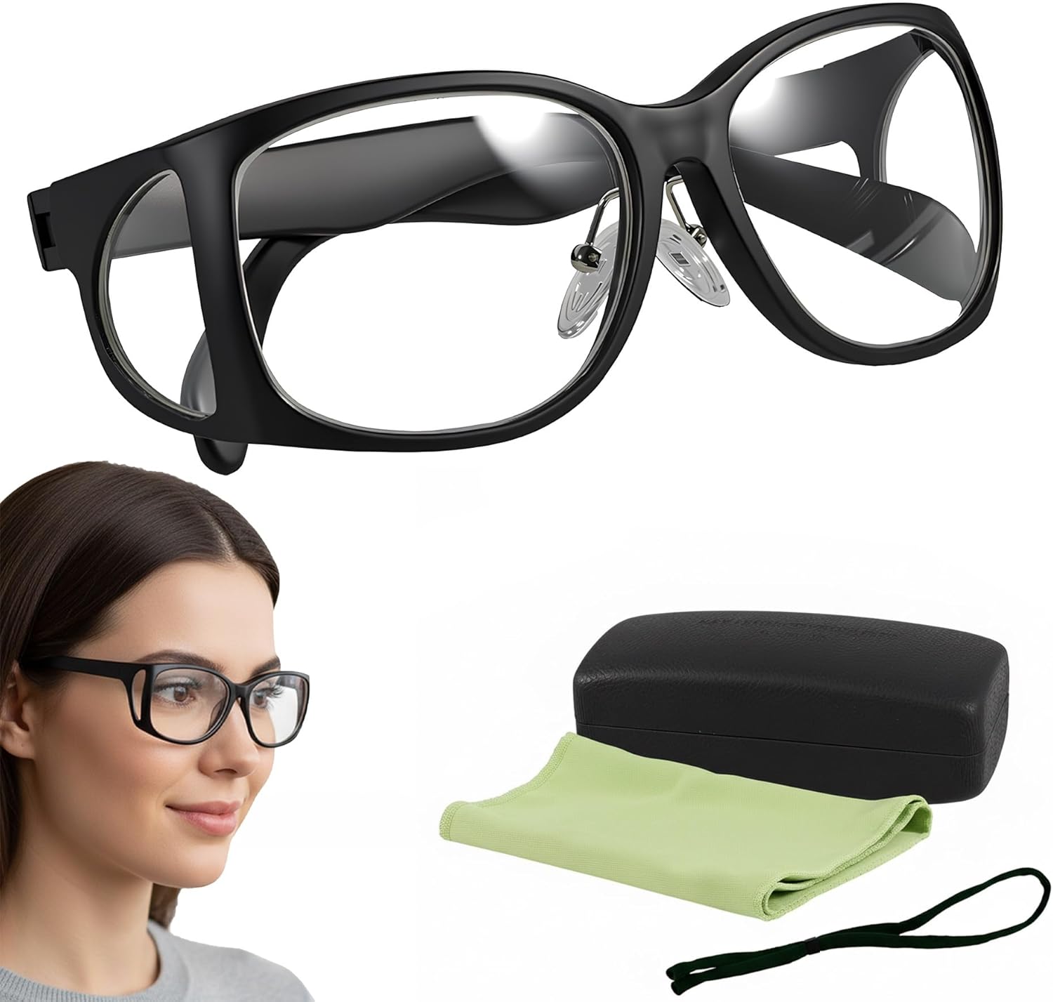 0.75mmpb X-Ray Lead Protection Glasses, Eye Safety Glasses with Side Shields, Lab Dental Assistant Glasses with Storage Case Cleaning Cloth Eyeglass Strap for Eye Protection