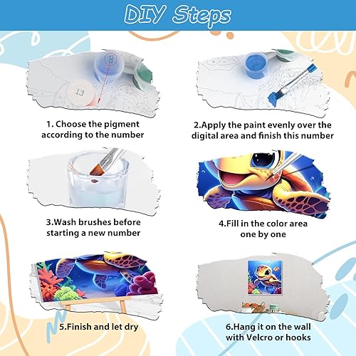 Miniatura 34 de EOBROMD Mrine Life - Paquete de 4 kits de pintura enmarcada por números para niños, kits de bricolaje para niños de 4 a 8 a 12 años, pintura sobre