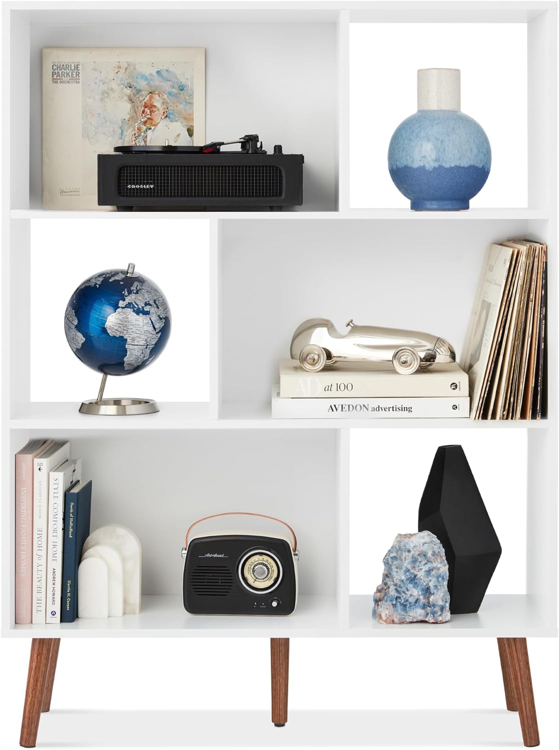 Best Choice Products 3-Tier Mid-Century Modern Wooden Bookcase, 6-Cube Organizer for Nursery, Kids Room, Living Room, w/Removable Back Panels, Pine Legs - Brown