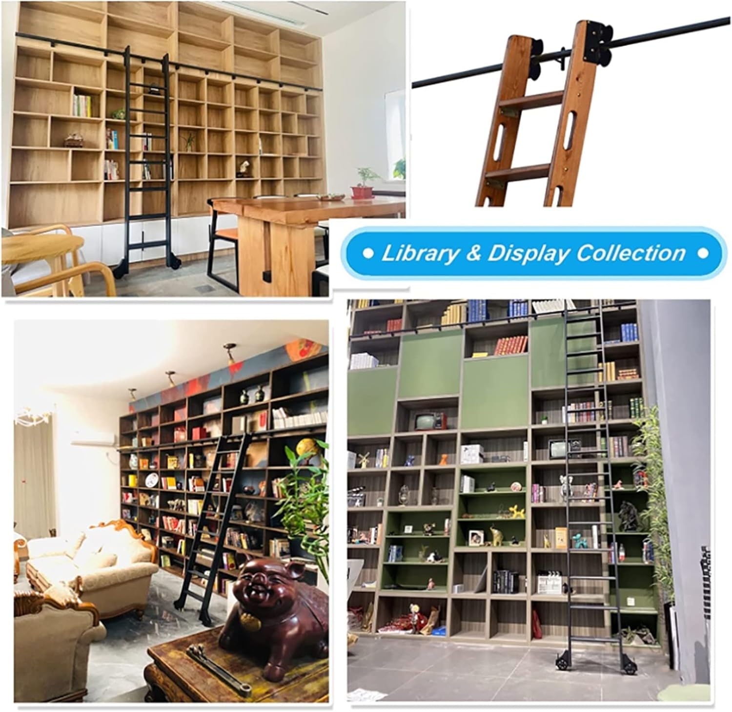 Rolling Ladder Hardware Library Sliding Ladder Hardware Kit (No Ladder) 3.3ft-20ft Gold Round Track/Rail + Extension Accessories，for Home/Indoor/Loft/Bookstore/Bookshelf (Size : 4ft/122cm Tr