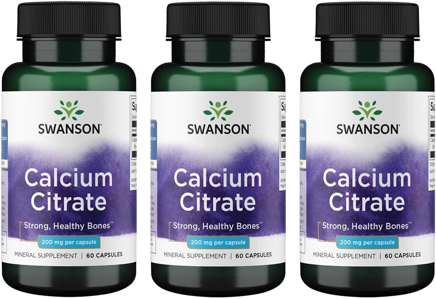 Swanson Calcium Citrate 200 mg, 60 Capsules, 3 Pack 60 Count (Pack of 3)
