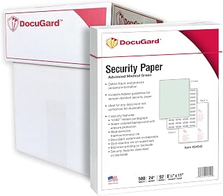 DocuGard Advanced Medical Security Paper for Printing Prescriptions and Preventing Fraud, CMS Approved, 7 Security Features, Laser and Inkjet Safe, Green, 8.5 x 11, 24 lb., 2500 Sheets (04542C)