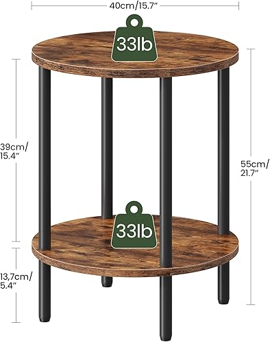 Miniatura 2 de Mesa auxiliar redonda, mesa auxiliar de 2 niveles, mesa auxiliar pequeña con tubo de metal, mesa auxiliar industrial, para sala de estar,