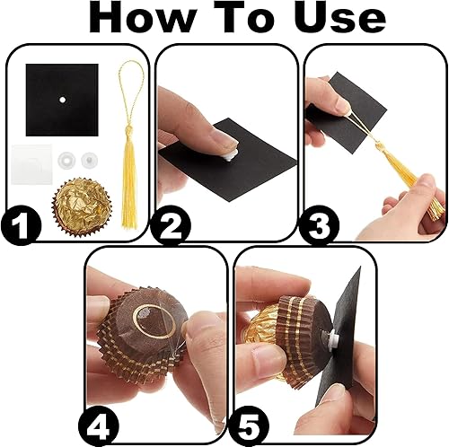 Miniatura 3 de Rsstarxi Paquete de 36 adornos para cupcakes de graduación 2023 con borlas adhesivas, puntos adhesivos, decoraciones de chocolate para la clase de