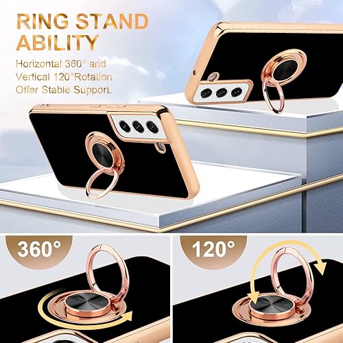 Miniatura 5 de Compatible con la funda Samsung Galaxy S21, soporte de anillo de dedo con diseño chapado en oro rosa para mujeres y niñas, soporte giratorio,