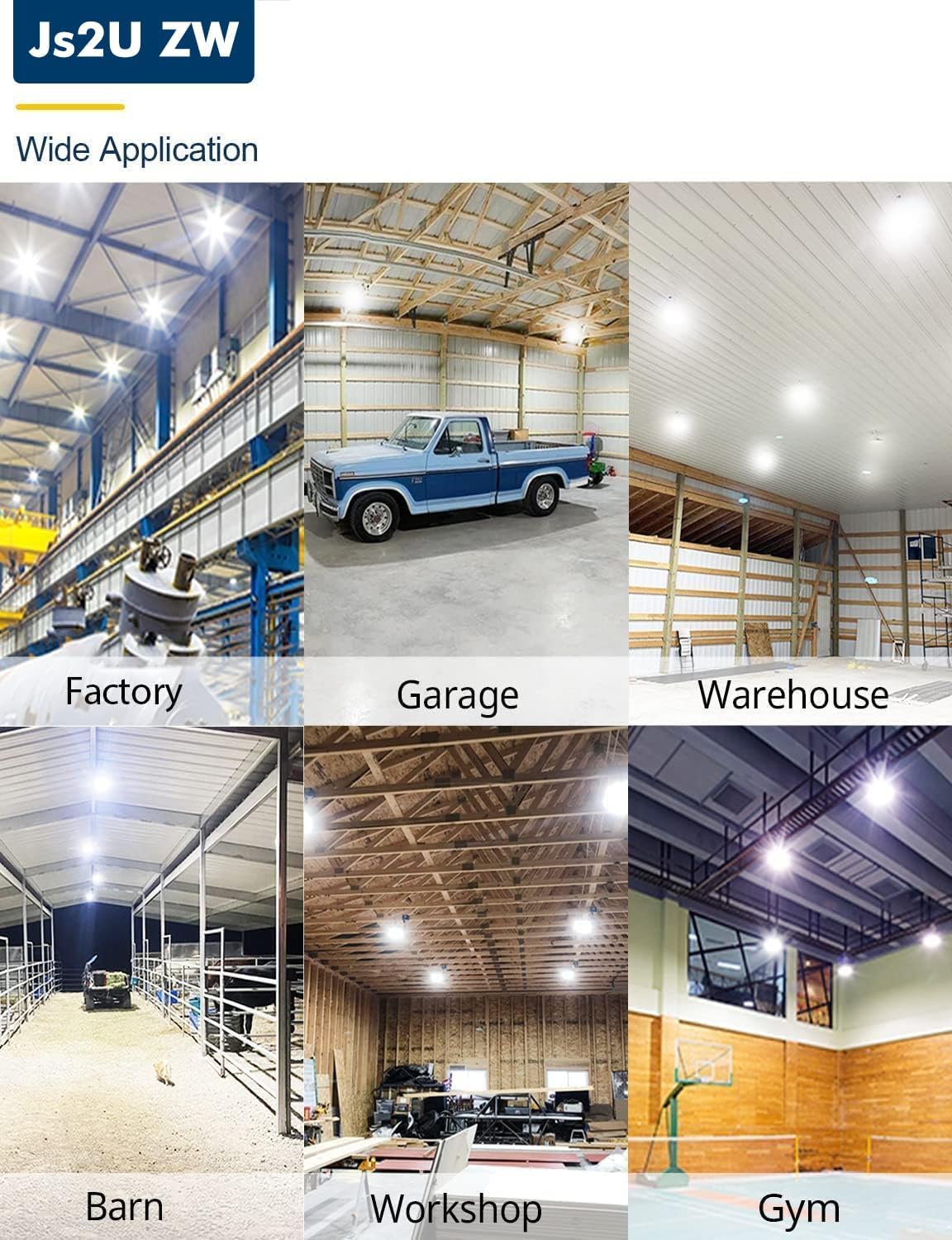 Js2U ZW 100W UFO LED High Bay Light, 5000K Daylight, IP65 Waterproof, Non-Dim, Commercial Warehouse Workshop Factory Barn Garage Lowbay Area Lighting Fixture