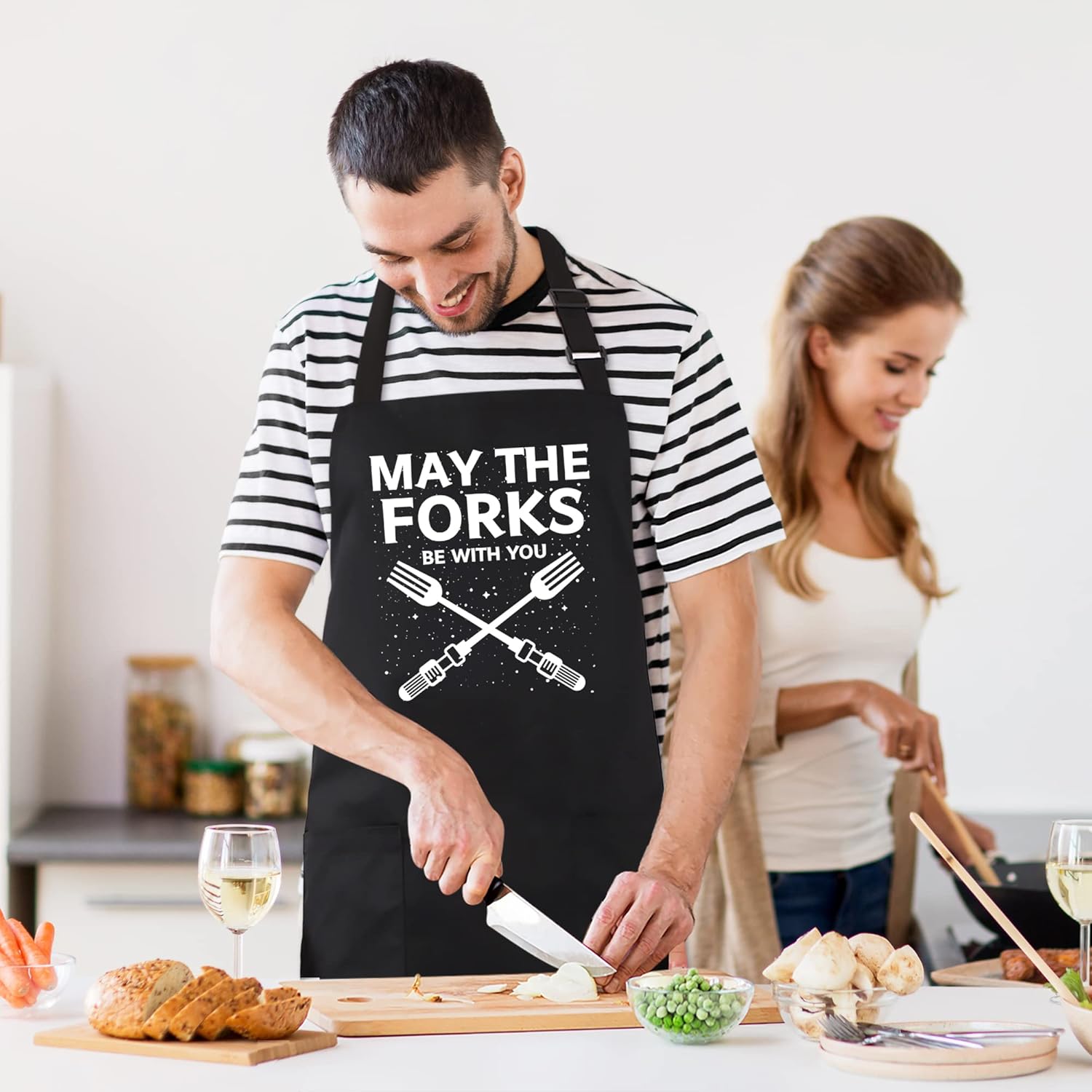 Kaidouma Funny Grill Aprons for Men - May The Forks Be With You - Men’s Funny Chef Cooking Grilling BBQ Aprons with 2 Pockets - Birthday Father’s Day Christmas Gifts for Dad, Husband, Movie Fans - Image 9