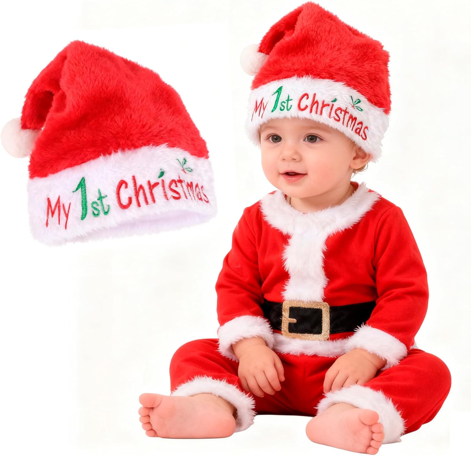 HOWAF Unisex Toddler Baby Santa Hat, Xmas Santa Hat for Newborn, My First Christmas Hats, Soft Cotton 1st Christmas Hats for Infant, Holiday Classic Santa Claus Red Head Wear