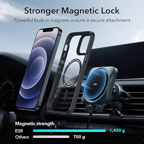 Vista 484 de ESR Funda para iPhone 15 Pro Max, compatible con MagSafe, de grado militar, negro transparente