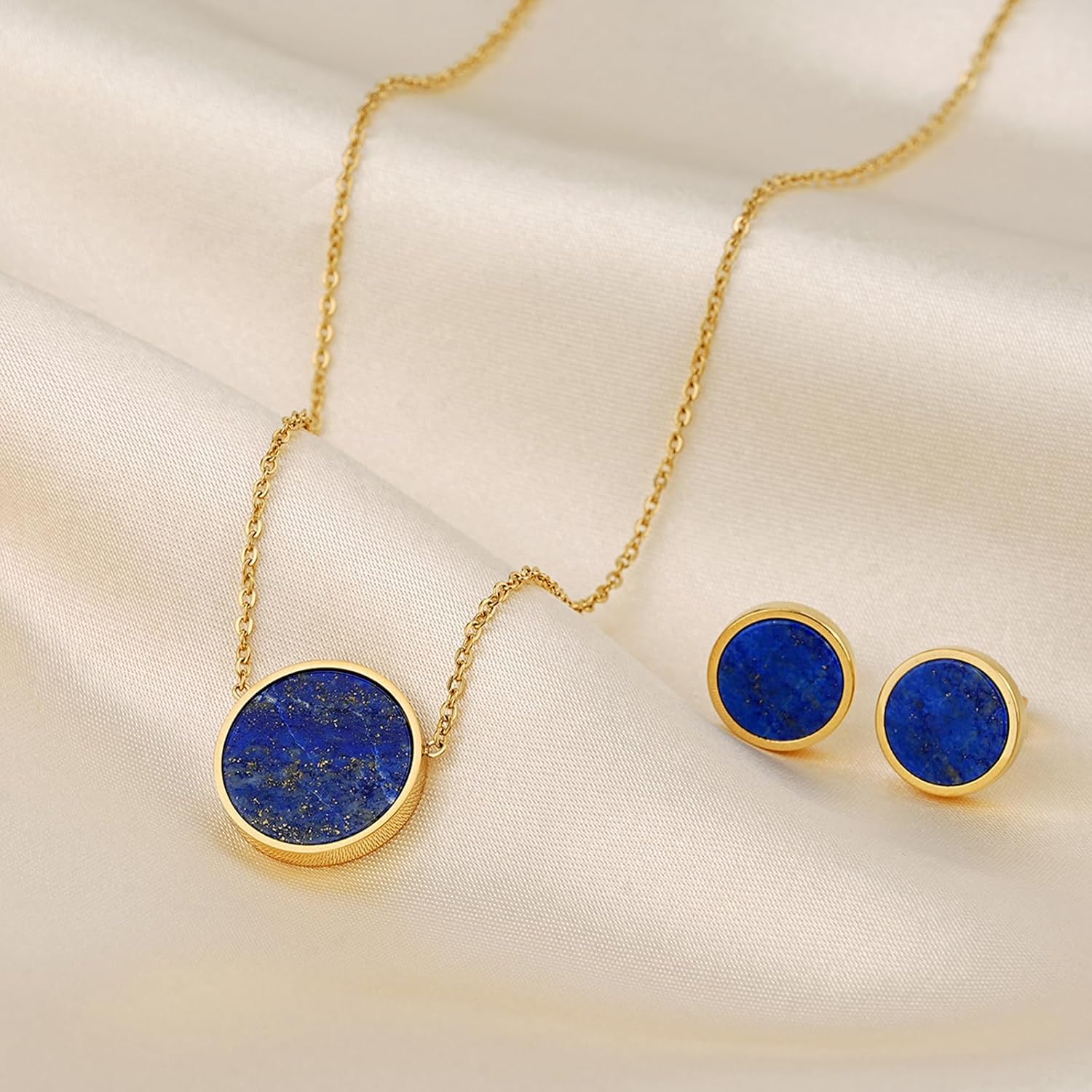Natural Stone Necklace and Earrings Set for Women 18K Gold Plated Healing Gemstone Minimalist Jewelry Set Gift for Her
