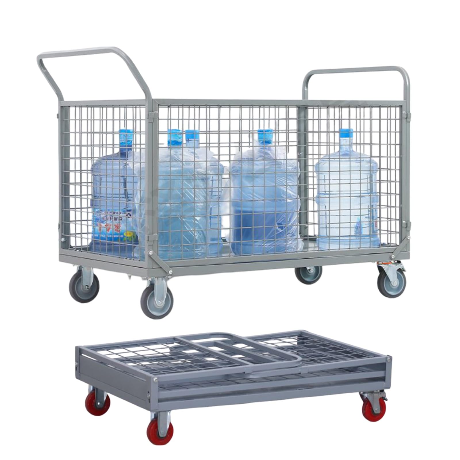 Wózek, składany wózek z klatką, nośność 907 kg, wytrzymały wózek ręczny do supermarketów i użytku magazynowego