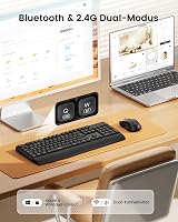 Seenda Bluetooth Billentyűzet és Egér Szett - Ergonomikus, Vezeték Nélküli QWERTZ Kiosztás, Kettős Csatlakozás (2.4G/BT), Csuklótámasszal, W 2