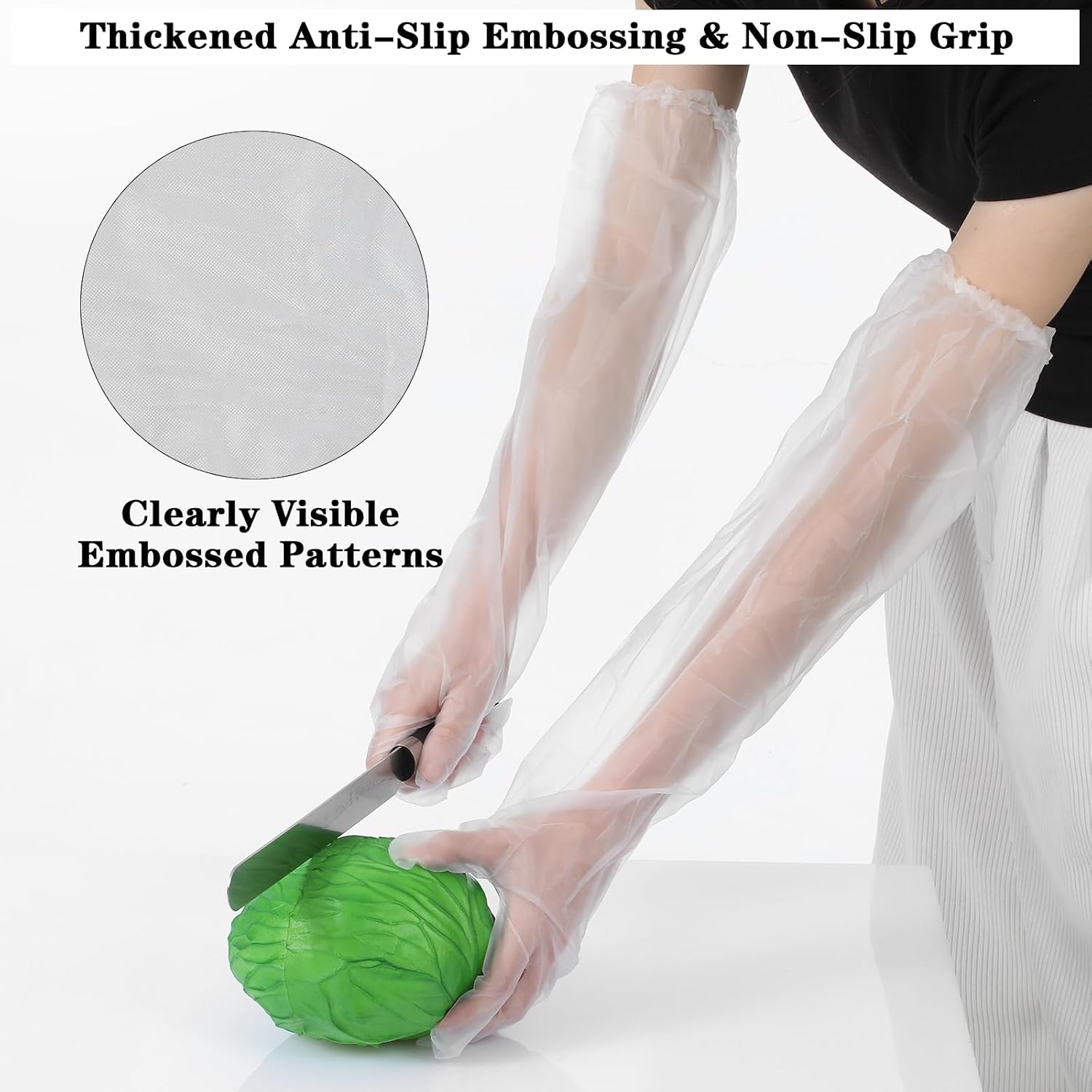 Dimeho 100pcs Long Disposable Plastic Gloves for Cleaning | Elbow Length Plastic Waterproof Sleeve, 21 inch Long Sleeve Cleaning Gloves, Disposable Glove for Farm Household Cleanings