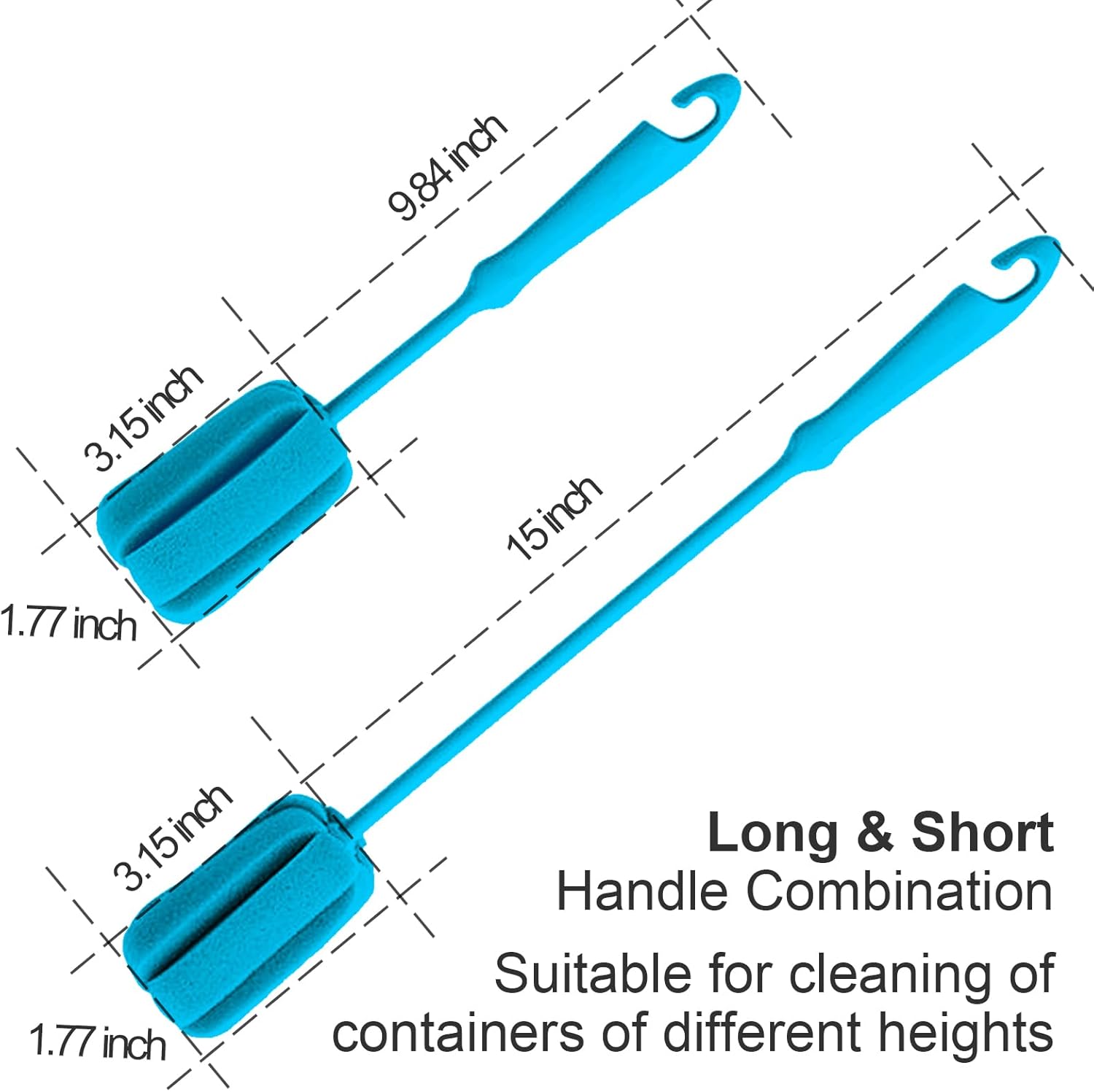 4PCS Blue Soft Sponge Bottle Cleaning Brush Plastic Handle Cup Scrubber Washing Brush vase Pot Cleaner (2 Size 10'15')