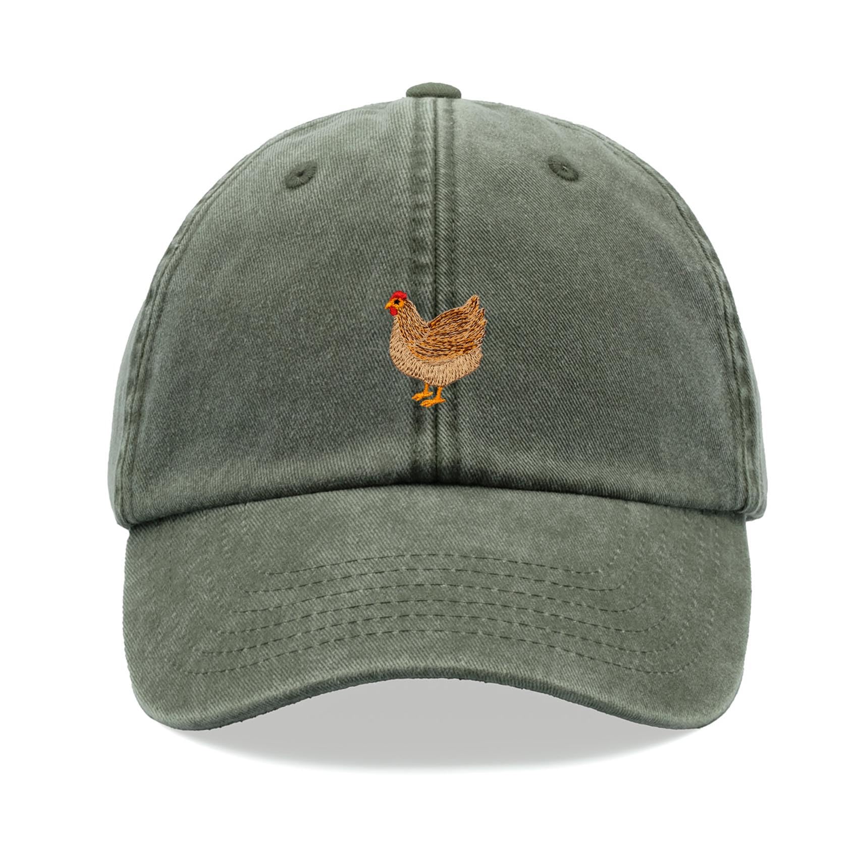 Chicken Baseball Cap Vintage Washed Unisex Dad Hat Adjustable Olive