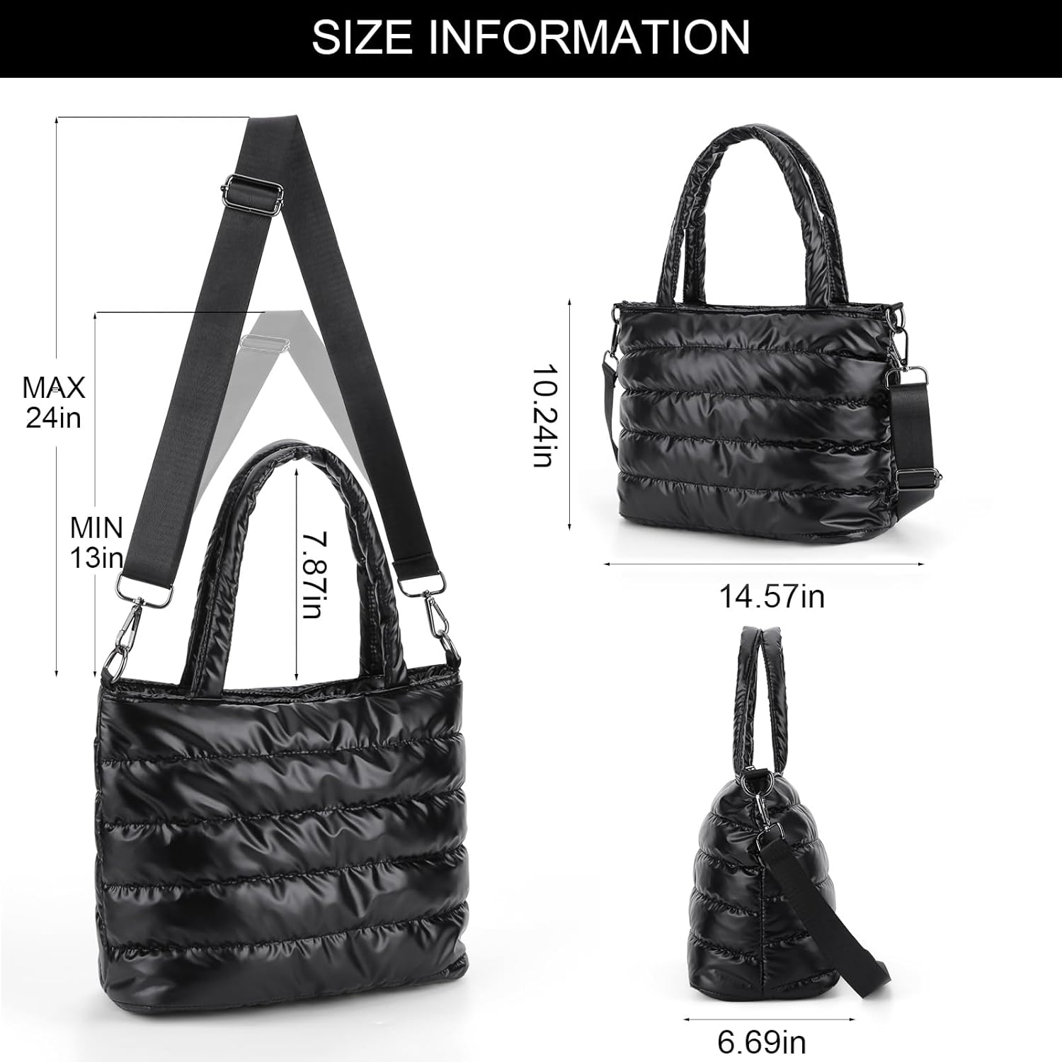 Puffer Tote Bag for Women Quilted Puffy Handbag Lightweight Winter Down Cotton Padded Shoulder Bag Down Padding Crossbody Handbag for Office, Travel