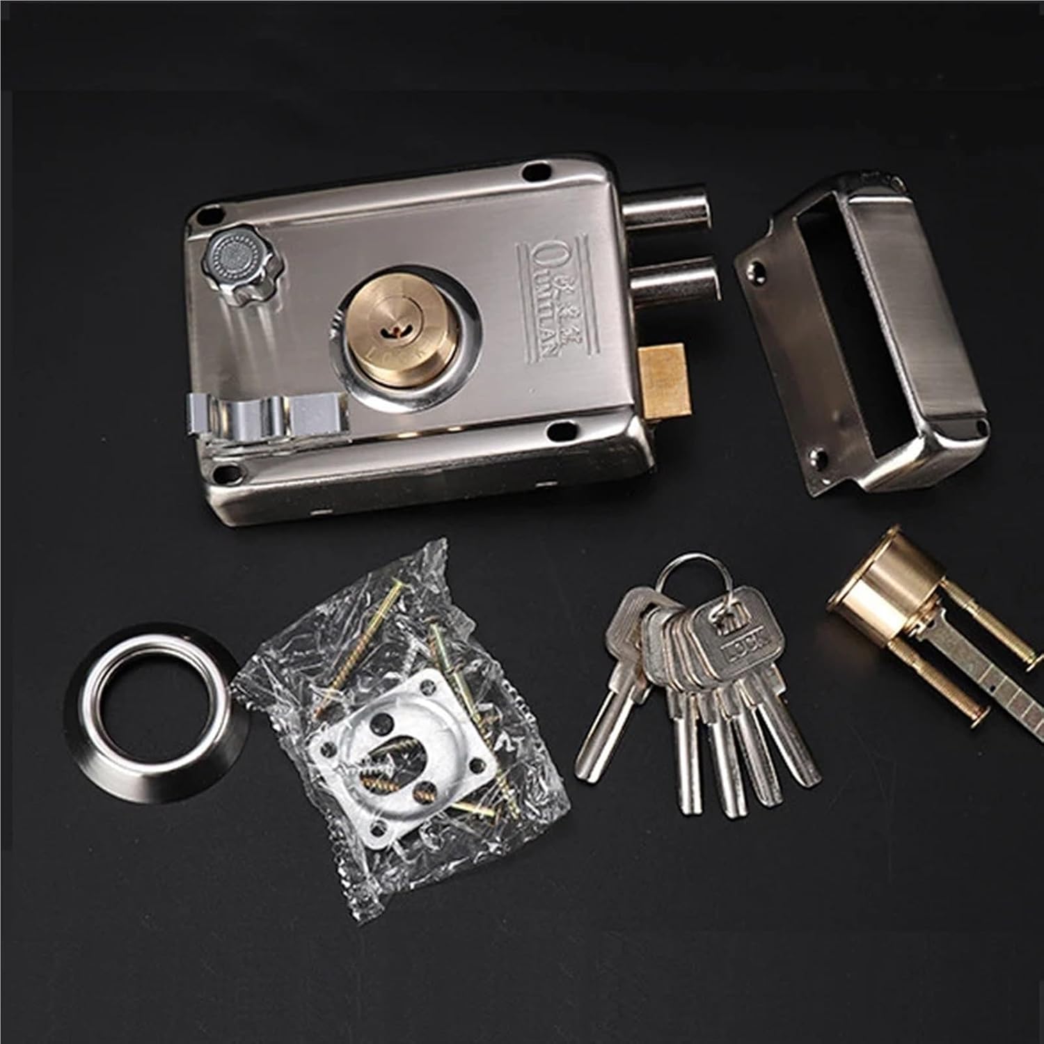 Copper Exterior Iron Door Locks Security Lock Multiple Insurance Lock Wood Gate Lock 1Pcs(Left- with Edge)