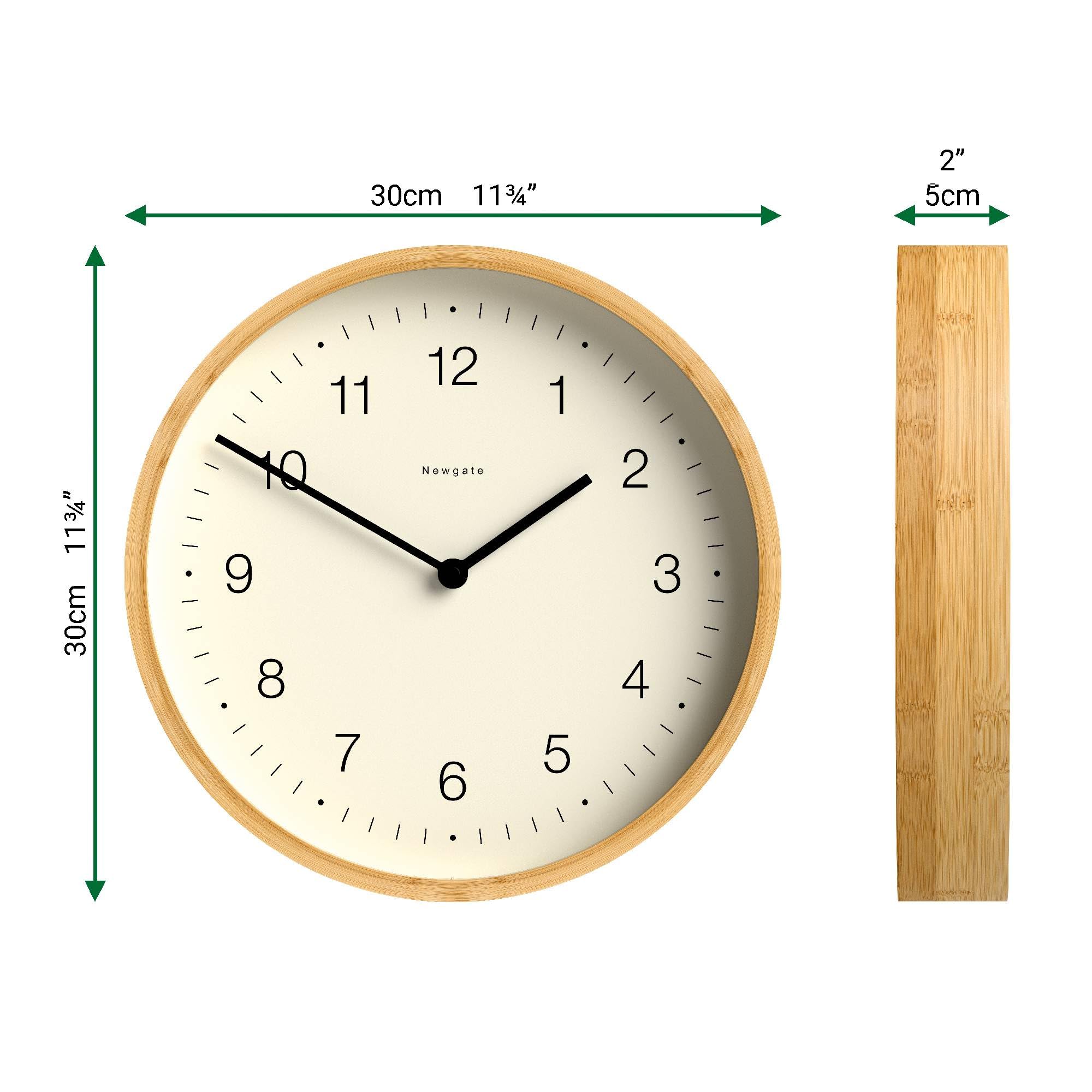 NEWGATE® Bali Wanduhr | Skandinavisch inspirierte bambusuhr | 30cm | Modernes, minimalistisches Design für küche, Wohnzimmer oder büro