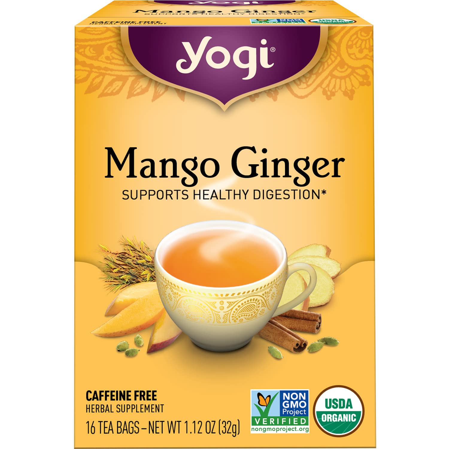 Yogi Tea Mango Ginger Tea 16 Tea Bags per Pack (6 Packs