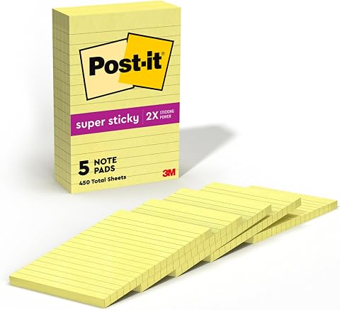 Post-it Süper Yapışkan Notlar, 4x6", 5 Ped, 2x Yapıştırma Gücü, Kanarya Sarı, Geri Dönüştürülebilir (660-5SSCY)