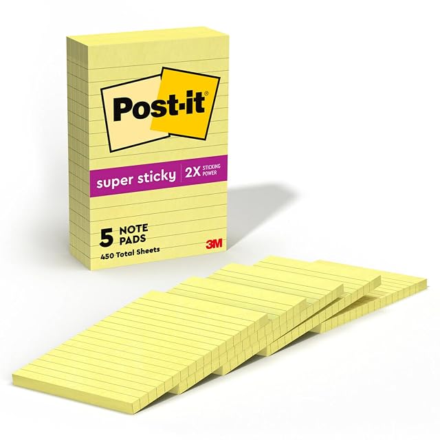 Post-it Super Sticky Notes 4x6 in 5 Pads 2X The Sticking Power Canary Yellow Recyclable