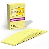 Super Sticky Notes, 4x6 in, 5 Pads, 2X The Sticking Power, Canary Yellow, Recyclable