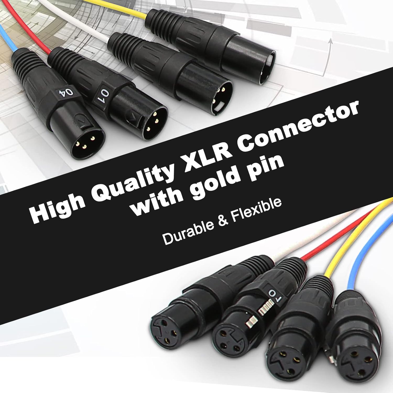 Jamesin 4 Channel XLR Cables 15 Feet Male to Female Snake Cable with Digital Label and Color Coded Microphone Audio Cable for Stage and Recording Studio, Can Be Used with Any Device