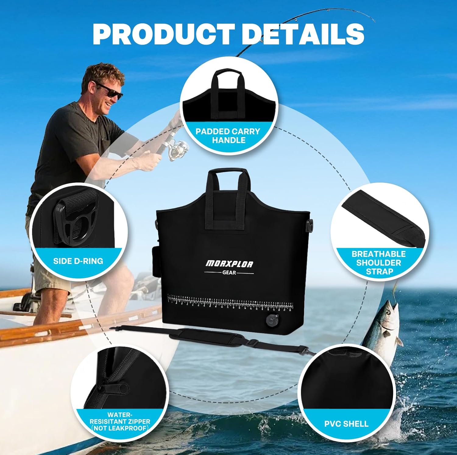 MORXPLOR Fish Bag Heavy Duty Tournament Fishing Weigh in Bag 26x23 19x34 inches