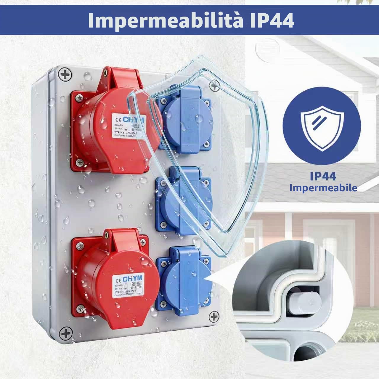 Quadro elettrico con scatola portafusibili a parete, presa CEE per corrente forte 16 A & 32 A, IP44 protetto dall'acqua, presa industriale per cantiere, officina e giardino, quadro elettrico a parete