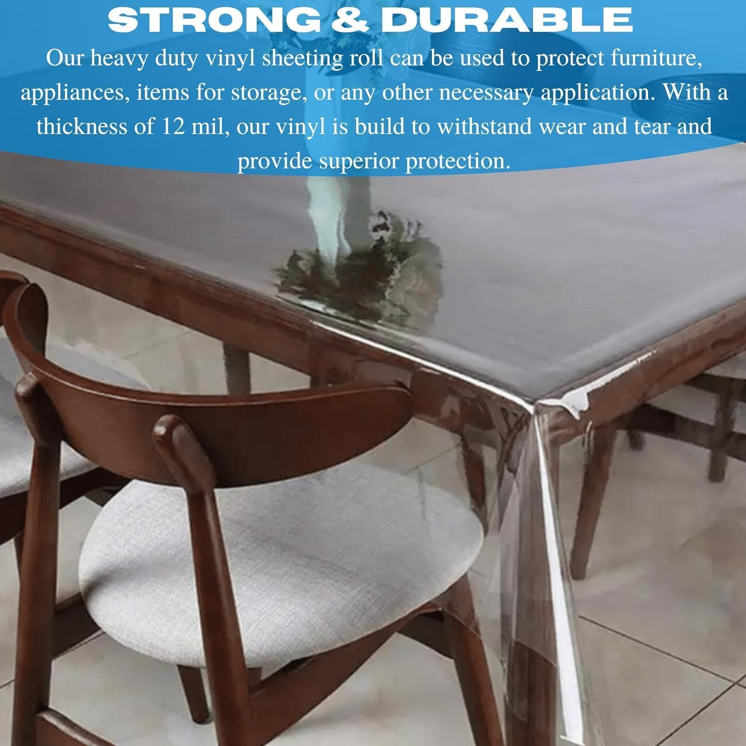 VBS - 12 Mil Clear Vinyl Sheeting - Vinyl Plastic Sheeting, Clear Vinyl Roll, Clear Vinyl, Clear Vinyl Sheet for Storm Windows, Covering, Protection, Tablecloth Protector (4' x 20')