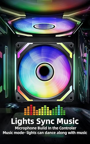 Miniatura 5 de AsiaHorse COSMIQ - Ventiladores de PC RGB de 4.724 in, conector de 5 V, 3 pines, ventilador de refrigeración PWM de cadena margarita con controlador