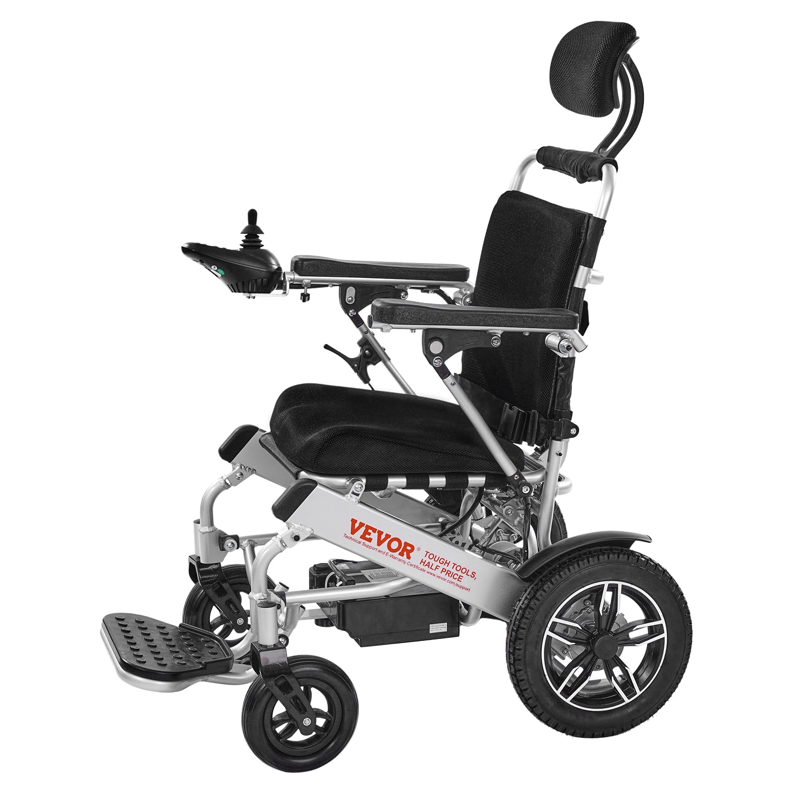 VEVOR Silla de Ruedas Eléctrica para Adultos Capacidad de 136 kg Respaldo Ajustable Plegable Ligera Motorizada Autonomía de 19,3 km Todoterreno Portátil para Personas Mayores, Discapacitadas