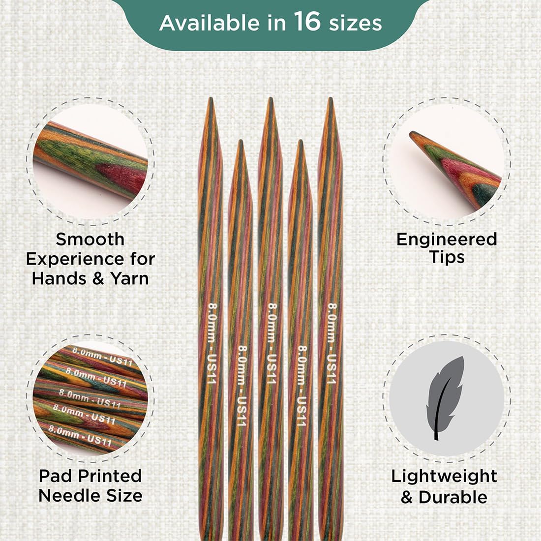 KnitPro Symfonie Double Pointed Needles 6" (15cm) | 8.00mm