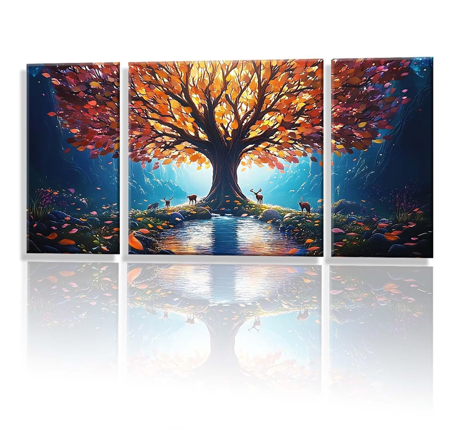 3 Pezzi Dipingere con i Numeri adulti, Paint by Numbers Albero Pianta, Kit Lavoretti Creativi, Kit di Pittura Acrilica Fai-da-Te, con 3- Pennello, Decorazioni Casa 70x140cm (Senza Cornice) y1s-788