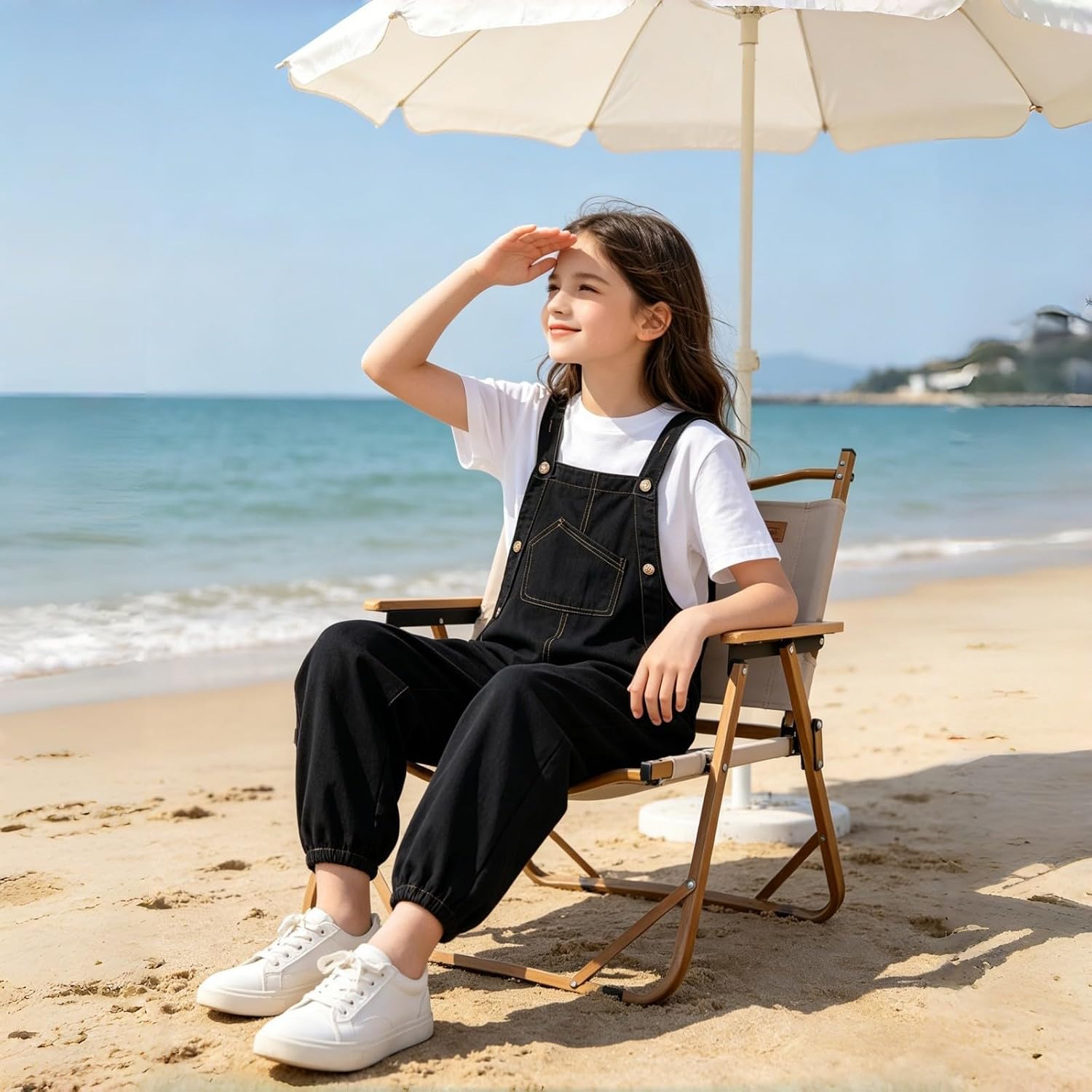Denim Jogger Overalls for Girls Adjustable Strap Sleeveless Casual Jumpsuit Baggy Lightweight Stretchy Athletic Romper