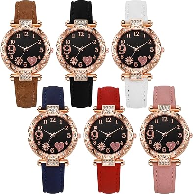 Wholesale PU Leather Strap Watch 6 Pack Mother Day Gift Bling Rhinestone Ladies Women Watches