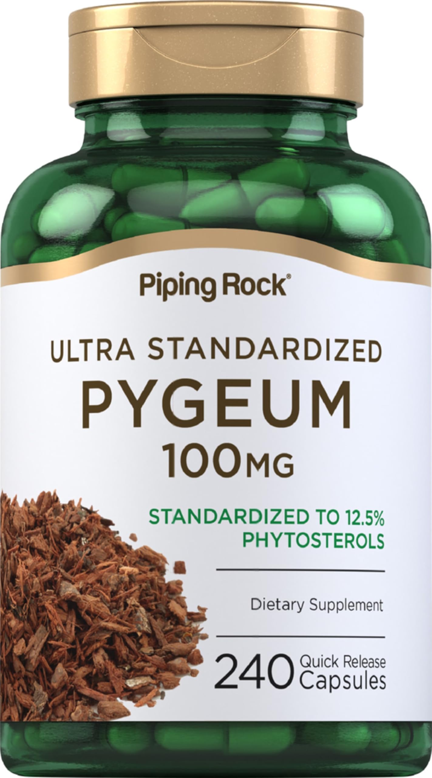 Piping Rock Pygeum Supplement for Men and Women | 100mg | 240 Capsules | Africanum Bark Extract | Ultra Standardized Phytosterols | Non-GMO, Gluten Free