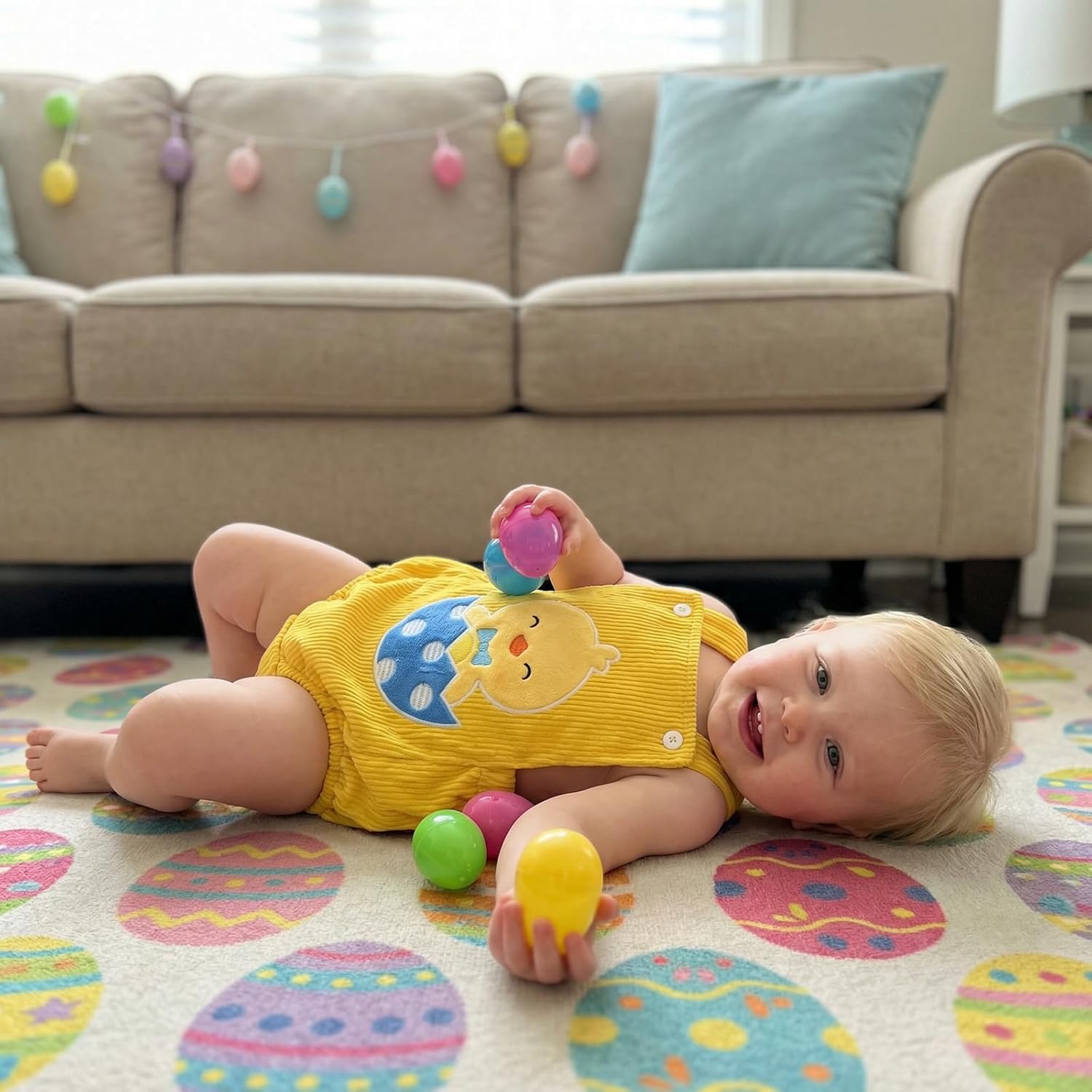 YINGISFITM My First Easter Baby Boy Girl Outfit Hatching Chick Overalls Sleeveless Bubble Romper Infant Clothes Boys Girls - Image 4