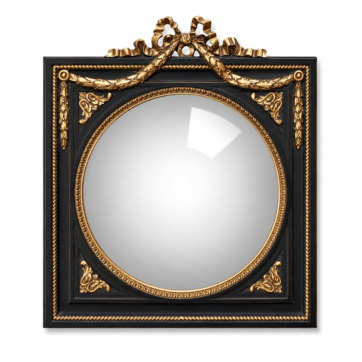 Miroir convexe mural noir et or style Napoléon III de 31 x 27 cm
