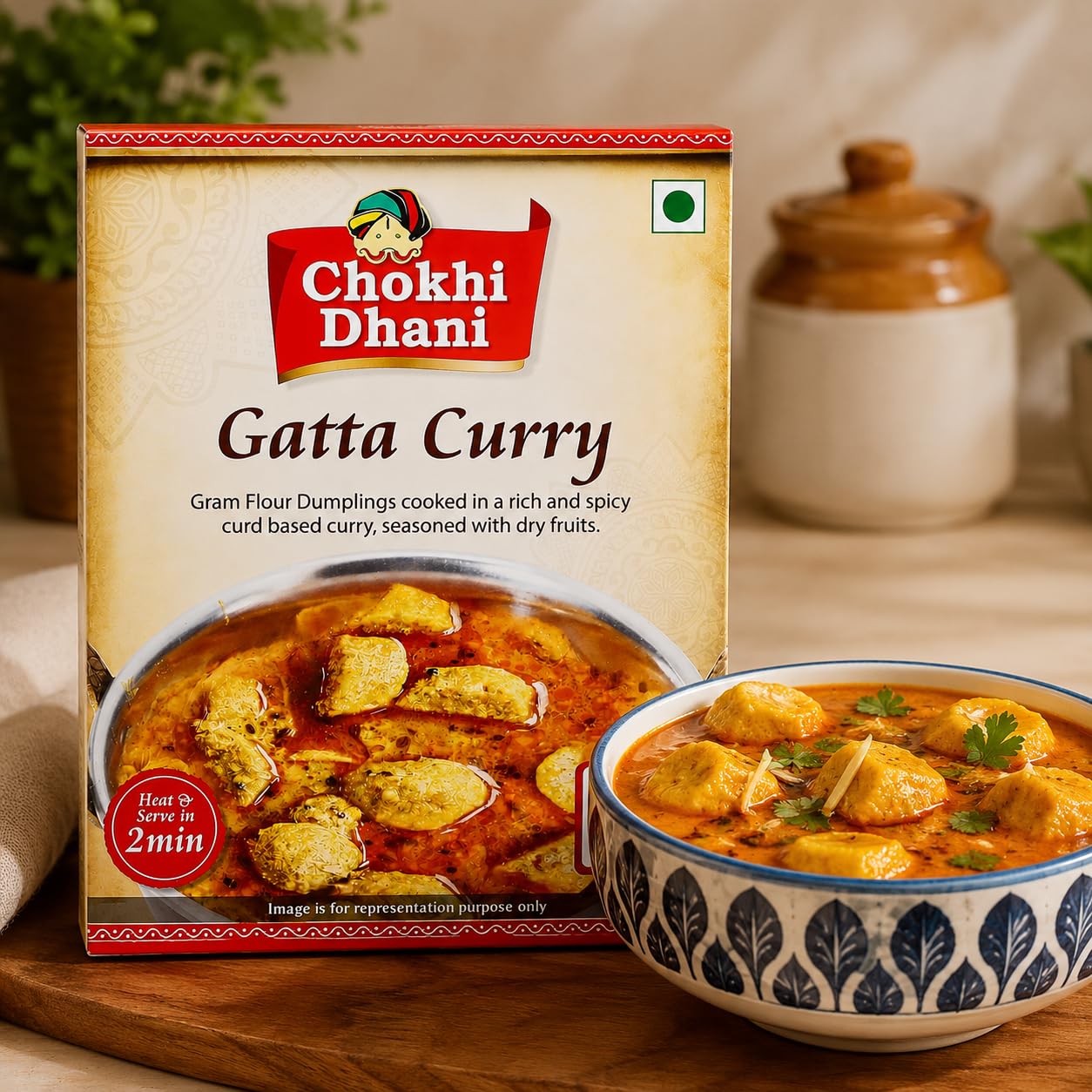 Chokhi Dhani Gatta Curry Ready to Eat 300g | Rajasthani Gatte ki Sabzi | Besan Dumplings Curry | Heat & Eat Veg Meal | Traditional Indian Food
