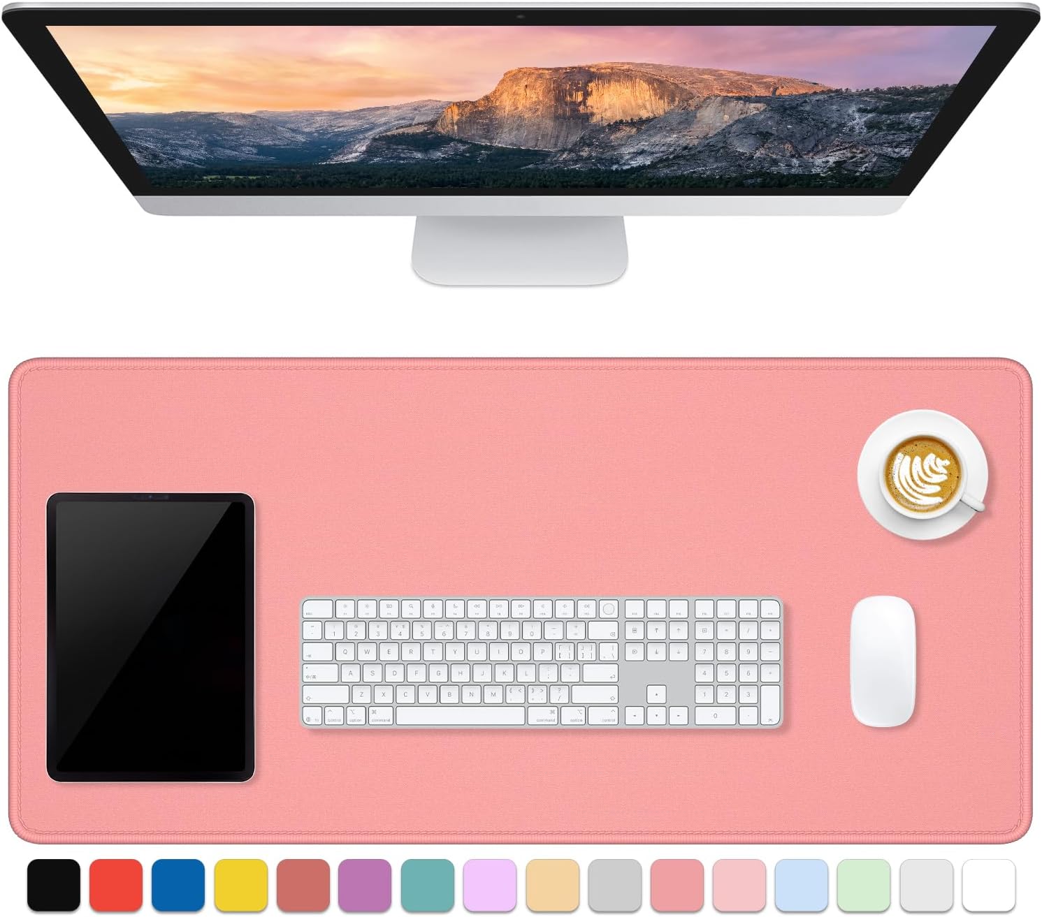 Dapesuom Large Gaming Mouse Pad, Extended Mouse Mat with Stitched Edges, Full Size Keyboard Pad with Non-Slip Base, Big XXL Computer Desk Mats for Gamer, Laptop, Office, 35.5 x 15.7in, Rose Pink