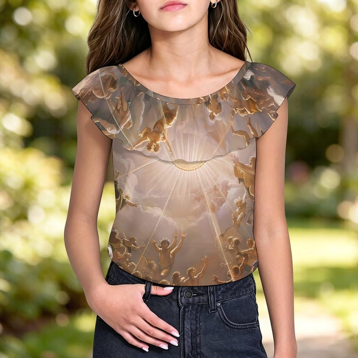 Gods Greek Mythology Girls T-Shirts Top Ruffle Short Sleeve Blouse Casual Graphic Tees