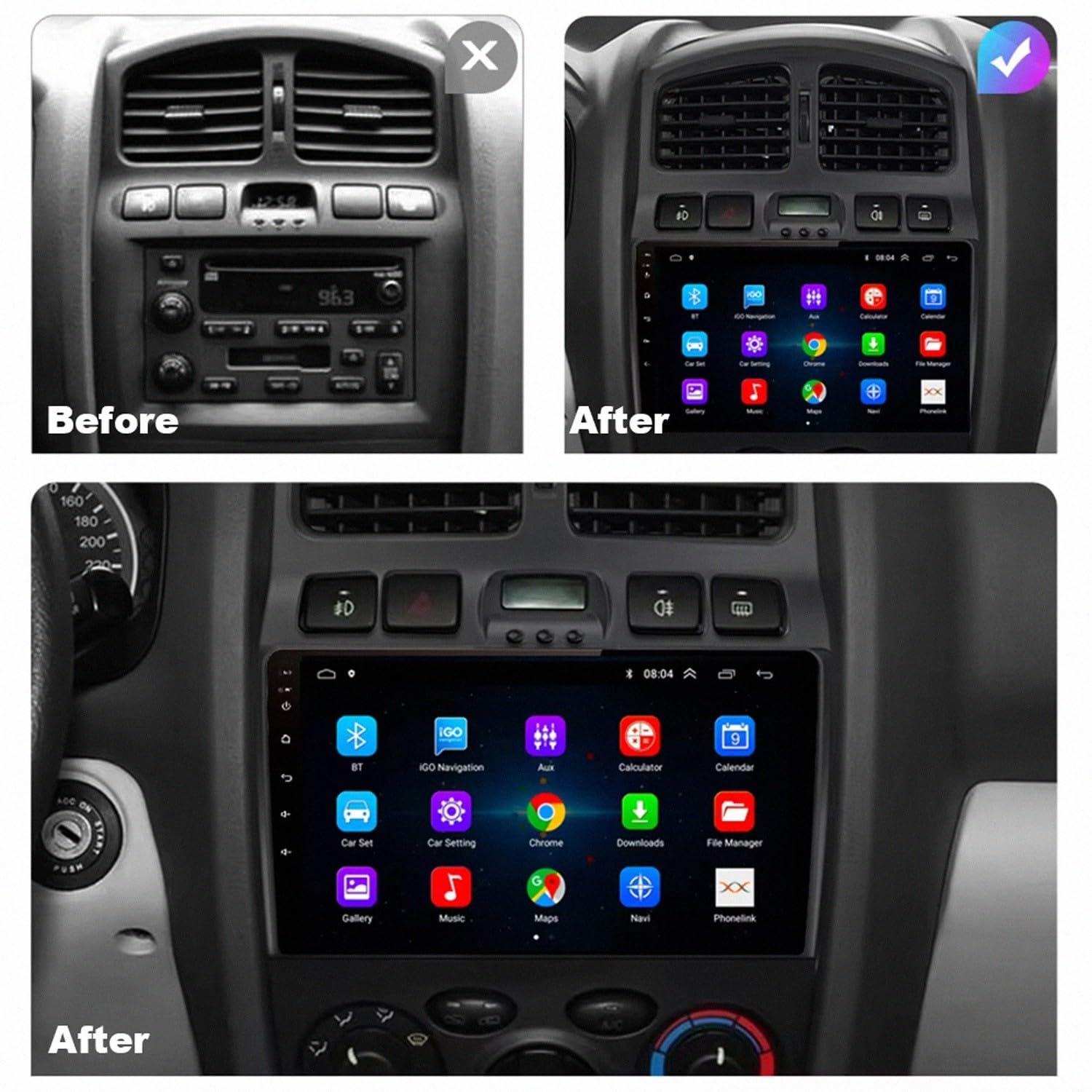 Car Multimedia Radio per Hyundai Classic Santa Fe 1 2000-2004 Bluetooth, Ips Touchscreen Radio con Siri/Vocale/Gps Navigazione/Musica Online/Mirror Link, Telecamera di, 4 Nucleo 4G+64G