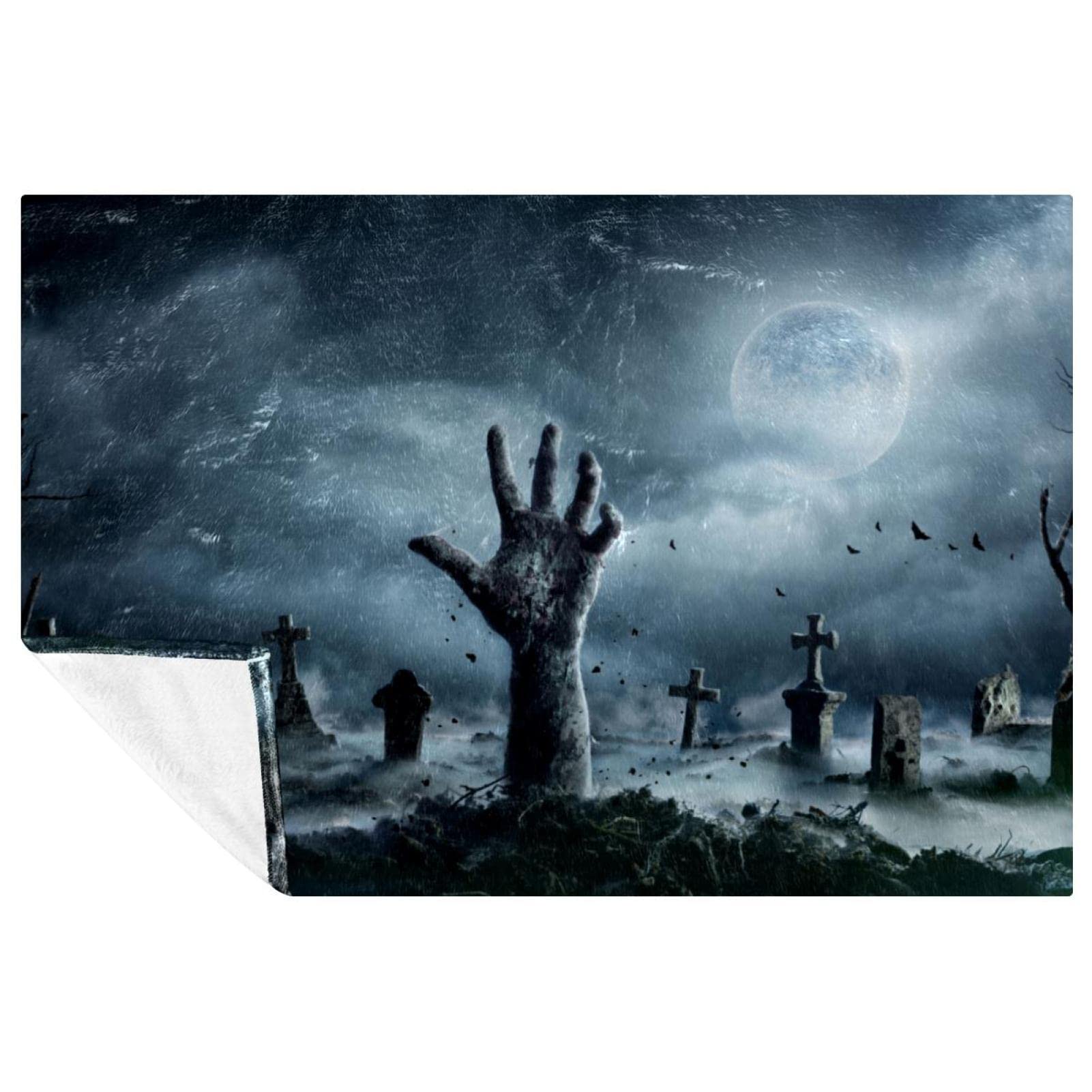 Couverture zombie au motif cimetière détaillé | Plaid doux haut de gamme 150 x 100 cm