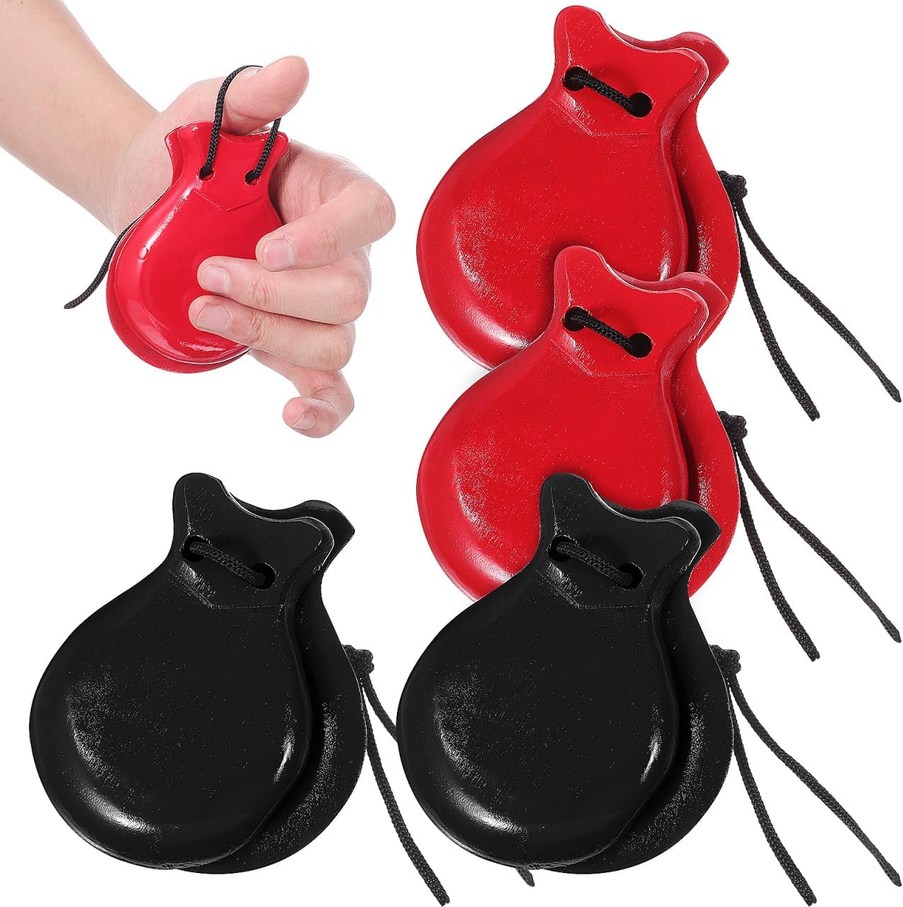 2pairs Wooden Finger Castanets for Boy Girl Musical Percussion Instruments Durable Wood Castanets with Crisp Sound for Early Education and Classroom Use