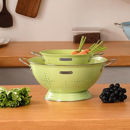 Miniatura 7 de Colador de metal, paquete de 2, colador intestinal con asas, 2 cuartos y 6 cuartos de galón con base de anillo sólido recubierto de polvo, canasta