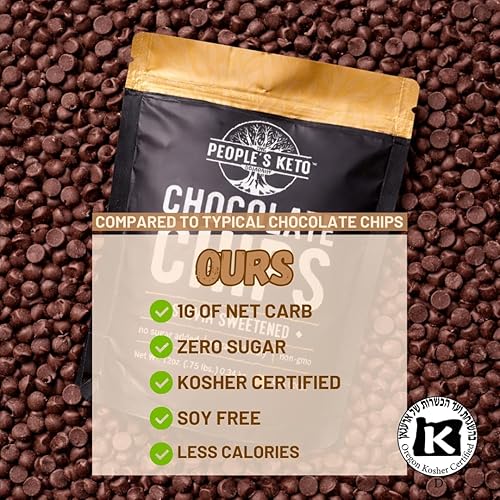 Miniatura 6 de Chips de chocolate grandes sin azúcar, endulzados con estevia, 12 onzas. Tamaño económico, sin OMG, vegano, keto, bajo en carbohidratos, 60% cacao