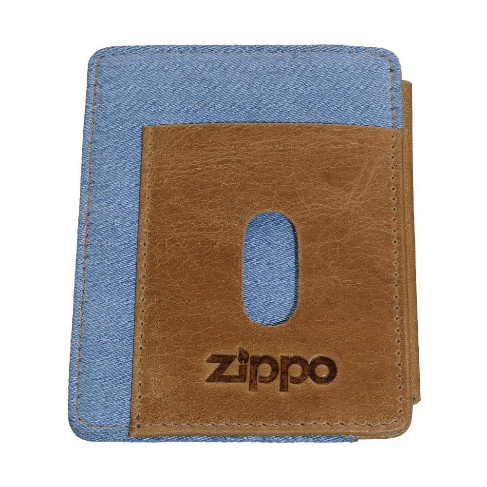 Zippo - Card Case, Denim, Blue/Brown, Credit Card Holder for Women and Men, 2 Card Slots, 1 Coin Pocket