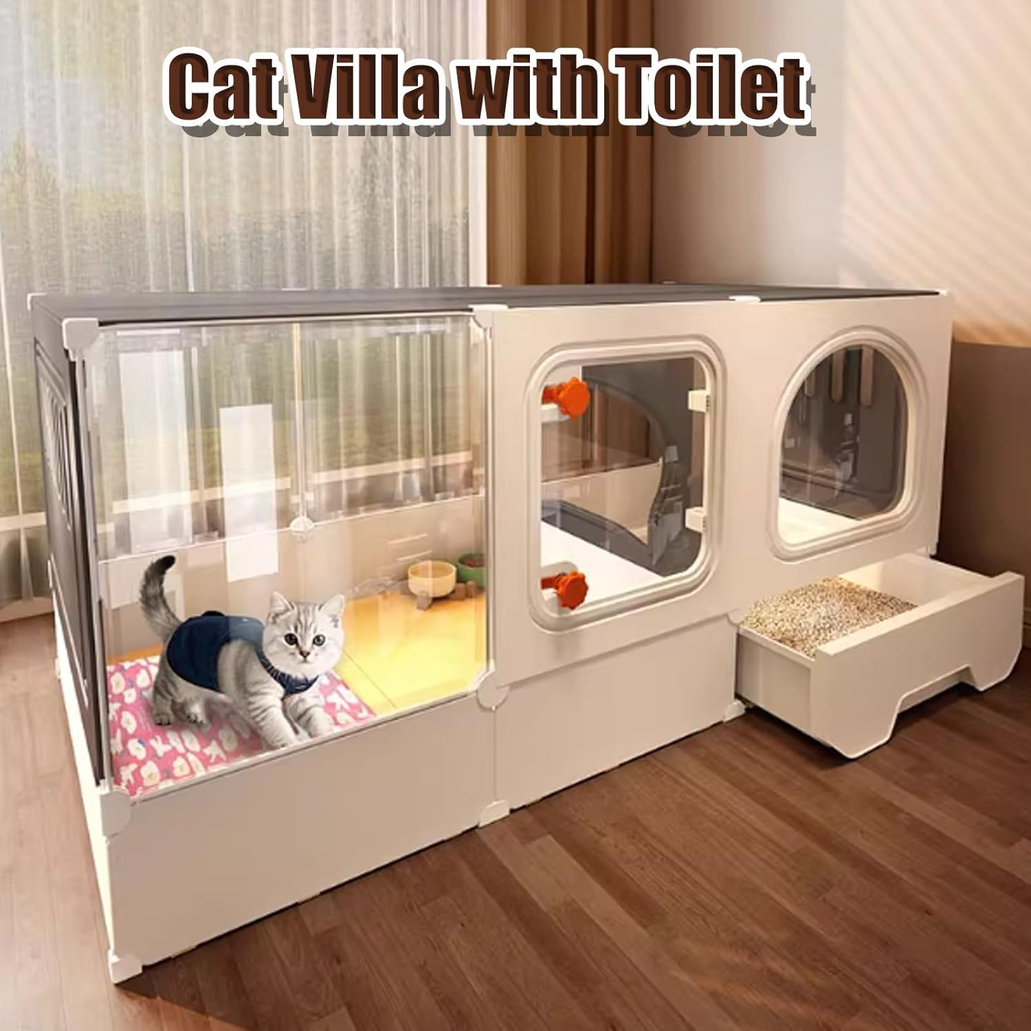 Multifunctional Indoor Cat Cage with Large Exercise Area & Detachable Litter Box - Perfect Home Solution for 1-2 Cats, Spacious & Comfortable for Happy Felines
